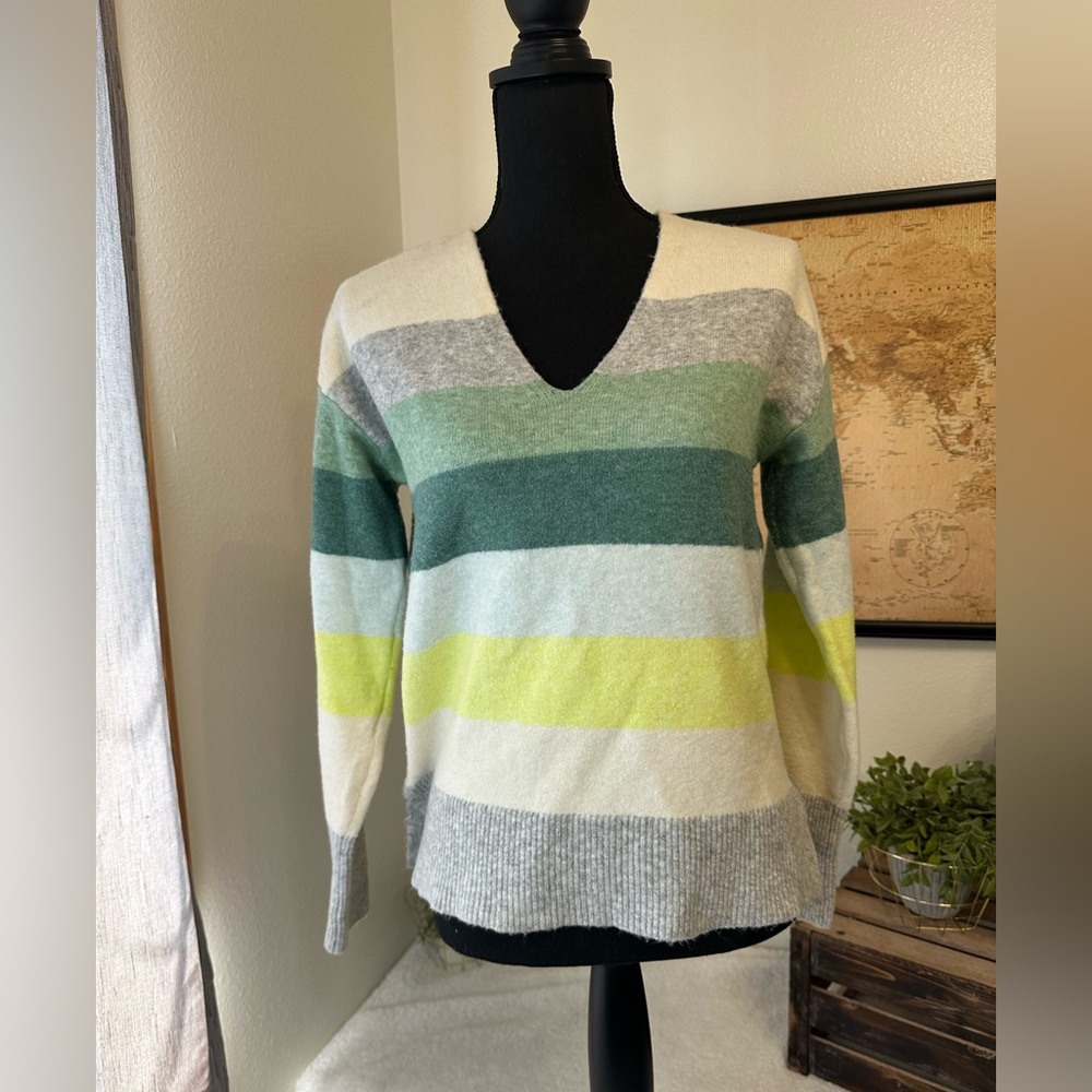LOFT Striped Relaxed V-Neck Sweater